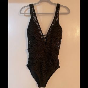 Black Mesh One Piece Swimsuit